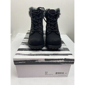 Dolce Vita Rei Girls Faux Fur‎ Lined Combat Boots Sz 13 New Black Matte Kids